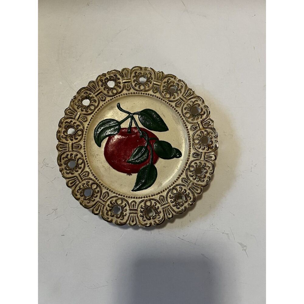 Apple Hand Painted Decorative Plate Vintage 6” Round Lacy Look 504 On Back